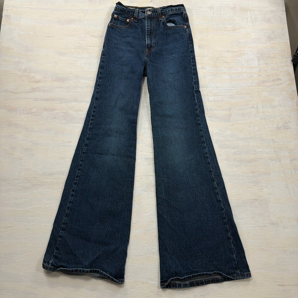 Levi's Jeans Ribcage Bell 24 High Rise Wide Leg Flare Dark Wash Blue Womens